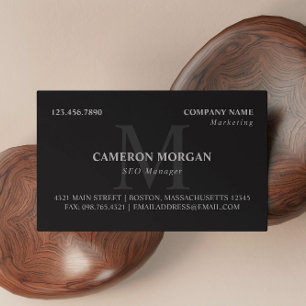 Carte De Visite Matte Black Gris Monogramme Professionnel