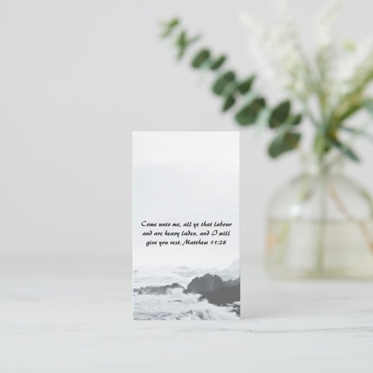 Carte De Visite Matthieu 11:28 Ocean Red Sunset code QR (Debout devant)