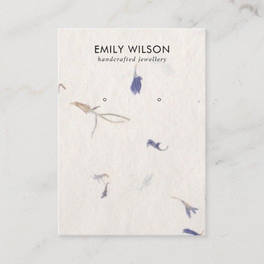 CARTE DE VISITE MAUVE PETAL HANDMADE PAPIER STUD EARRÊT AFFICHAGE (Devant)