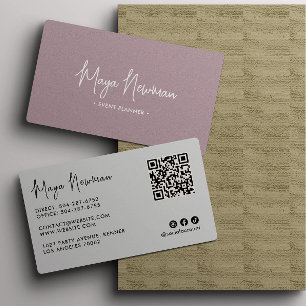 Carte De Visite MAUVE PINK Moderne Élégant Minimal QR Code Créatif