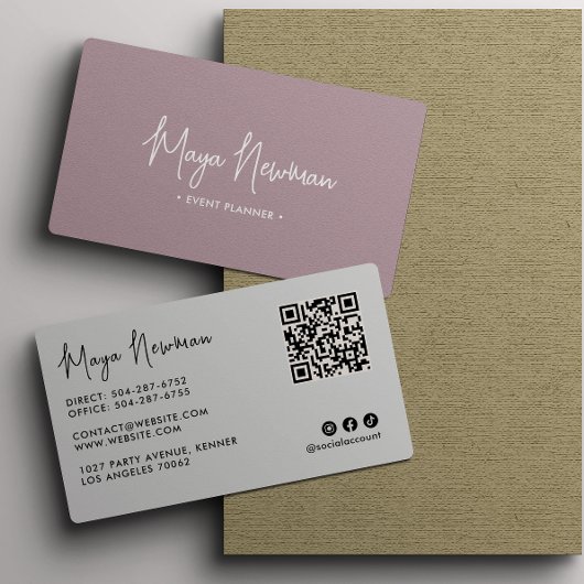 Carte De Visite MAUVE PINK Moderne Élégant Minimal QR Code Créatif
