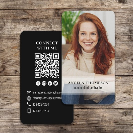 Carte De Visite Me connecter | QR Code Simple Modern Photo Rose