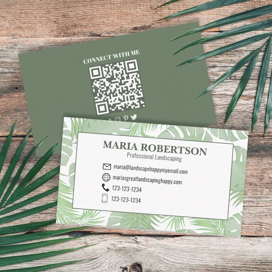Carte De Visite Me connecter | QR Code Social Media Palm Feuilles