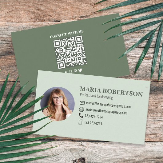 Carte De Visite Me connecter | QR Code Social Media Palm Feuilles