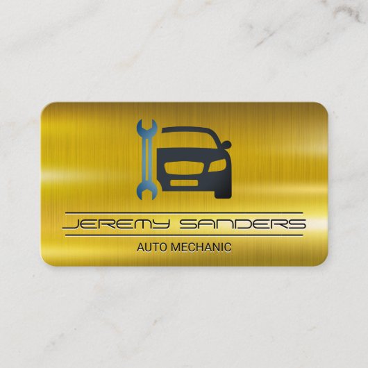Carte De Visite Mécanicien | Métal Or | Services Auto | Clé (Devant)