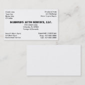 Carte De Visite Mécanique de réparation automatique (Devant / Derrière)