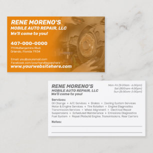 Carte De Visite Mécanique de réparation automobile mobile 2 Côté B