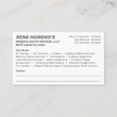 Carte De Visite Mécanique de réparation automobile mobile 2 Côté B (Dos)