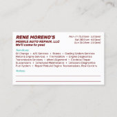 Carte De Visite Mécanique de réparation automobile mobile 2 côtés (Dos)