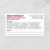 Carte De Visite Mécanique de réparation automobile mobile 2 côtés (Dos)