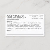 Carte De Visite Mécanique de réparation automobile mobile 2 côtés (Dos)