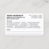 Carte De Visite Mécanique de réparation automobile mobile 2 côtés (Dos)