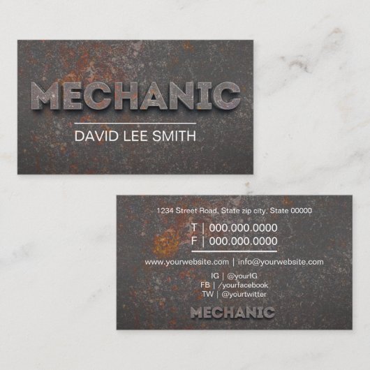 Carte De Visite Mécanique Professionnelle (Devant / Derrière)
