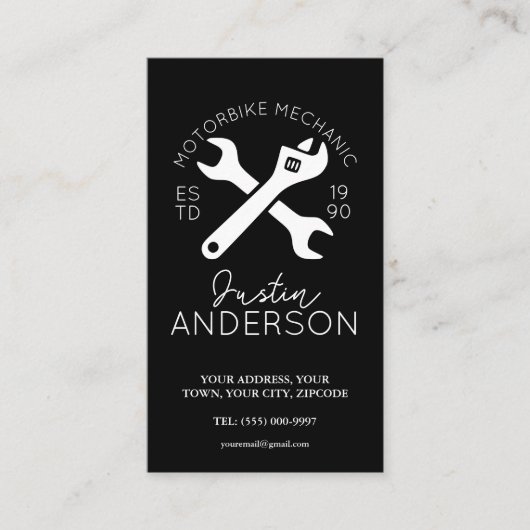 Carte De Visite Mécanique Professionnelle avec clé et spanner (Devant)