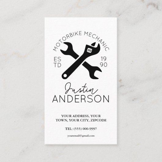 Carte De Visite Mécanique Professionnelle avec clé et spanner (Devant)