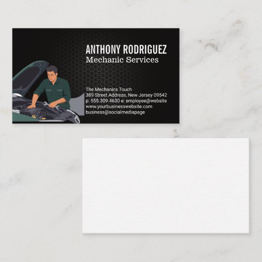 Carte De Visite Mechanic Working on Car Engine (Devant / Derrière)