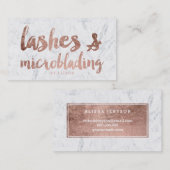 Carte De Visite Mèches microblading le marbre rose de manuscrit (Devant / Derrière)
