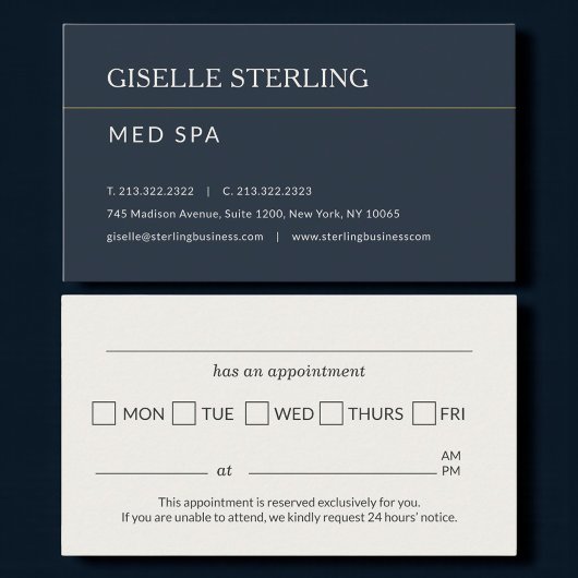 Carte De Visite Med Spa Office Appointment Reminder