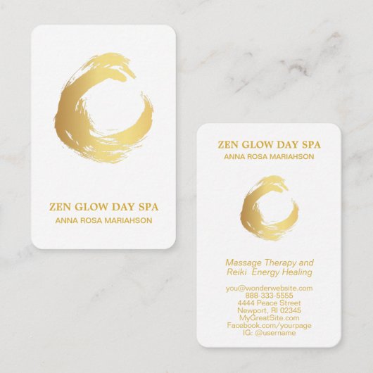 Carte De Visite *~* Médaille Abstraite de brosse d'or Reiki Yoga (Devant / Derrière)