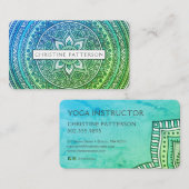 Carte De Visite Médaille de Yoga Vert Motif Mandala (Devant / Derrière)