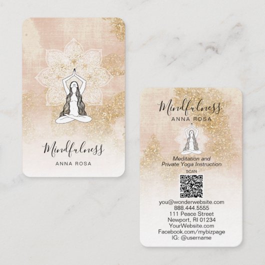 Carte De Visite *~* Médaille Reiki Femme rose Mandala Déesse QR (Devant / Derrière)