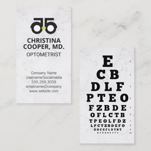 Carte De Visite Médecin des yeux | Examen des yeux | Optométriste (Devant / Derrière)