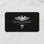 Carte De Visite Médecin Médicale Infirmière Élégante Argent Noir C (Devant)