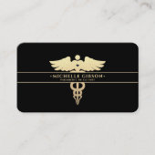 Carte De Visite Médecin Médicale moderne Monogram Caduceus Black G (Devant)