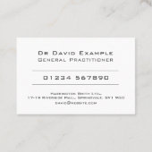 Carte De Visite Médecin ou Praticien Général Photo (Dos)