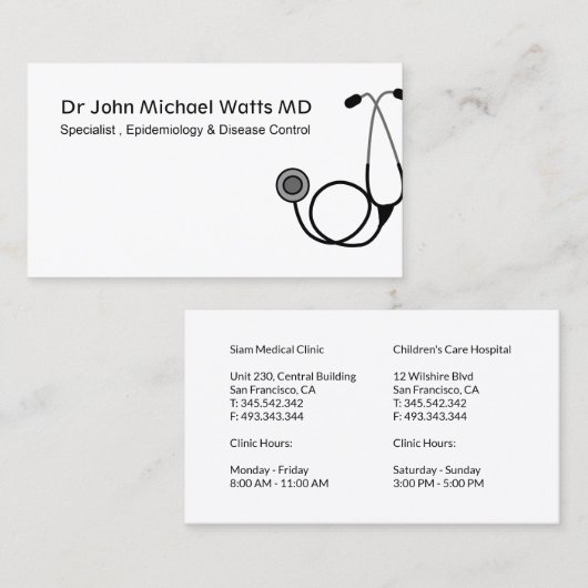 Carte De Visite Médecin Stethoscope (Devant / Derrière)