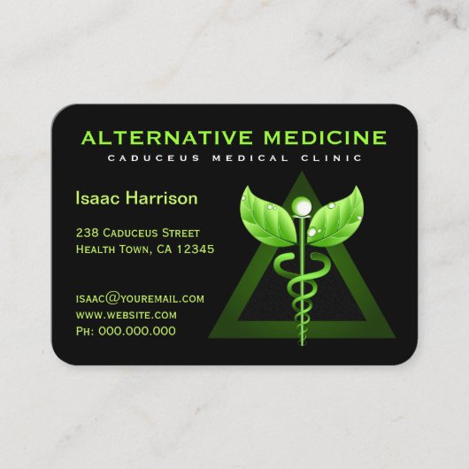 Carte De Visite Médecine alternative unique Vert Caduceus Noir (Devant)
