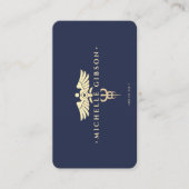 Carte De Visite Médecine moderne Infirmière Caduceus Bleu foncé Or (Devant)