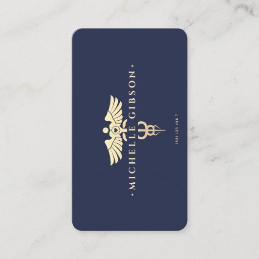 Carte De Visite Médecine moderne Infirmière Caduceus Bleu foncé Or (Devant)