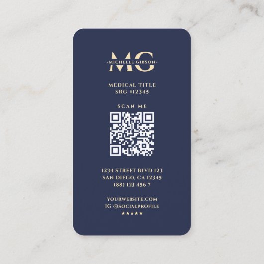 Carte De Visite Médecine moderne Infirmière Caduceus Bleu foncé Or (Dos)