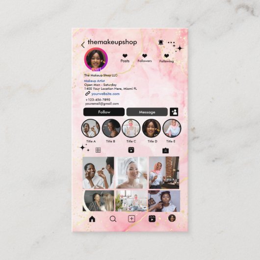 Carte de visite média social code QR Marbre Rose I (Devant)