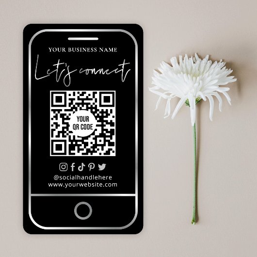 Carte De Visite Médias sociaux modernes Black & Silver Scannable Q