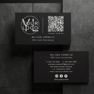 Carte De Visite Médias Sociaux Modernes, Code Qr et Logo Noir