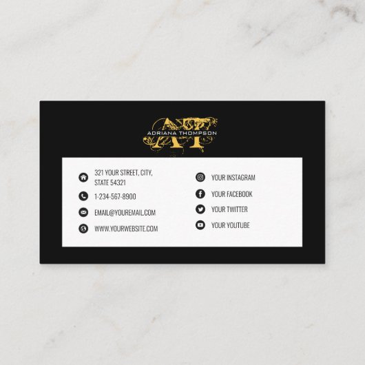 Carte De Visite Médias sociaux modernes en or noir déprimé (Dos)