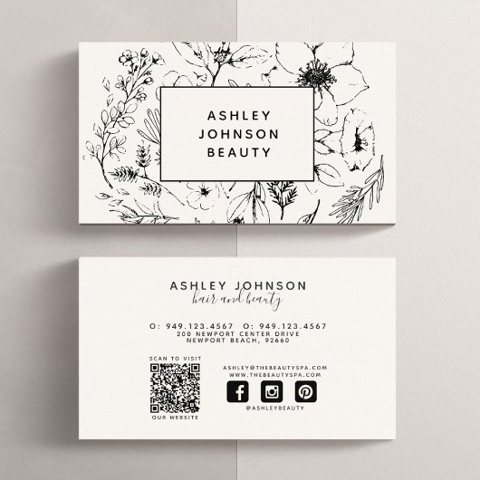 Carte De Visite Médias sociaux modernes QR Code Botanique Blush Bl