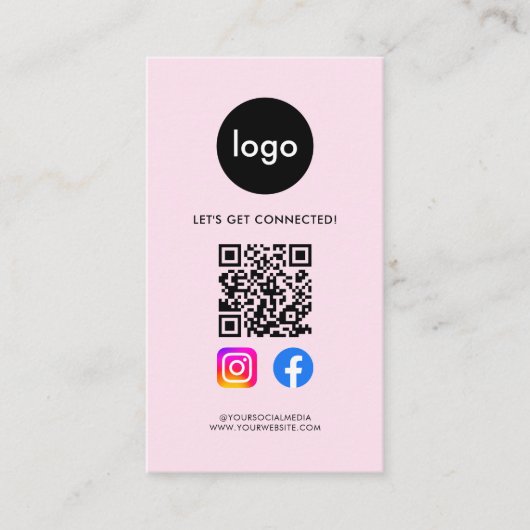 Carte De Visite Médias sociaux modernes QR Code Rose (Devant)