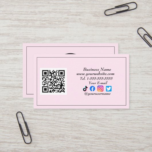 Carte De Visite Médias sociaux QR Code Logo Black Influencer rose (Devant/Arrière en situation)