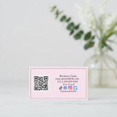 Carte De Visite Médias sociaux QR Code Logo Black Influencer rose (Debout devant)