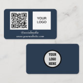 Carte De Visite Médias sociaux QR Code Marine Bleu Professionnel M (Devant / Derrière)