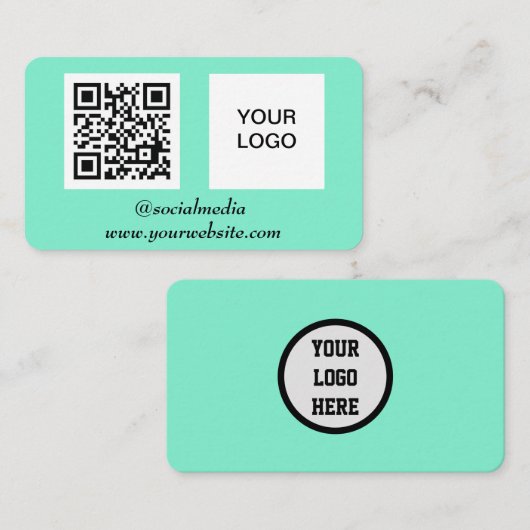 Carte De Visite Médias sociaux QR Code Mint Green Professional (Devant / Derrière)