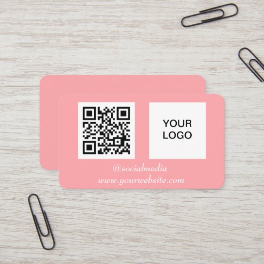 Carte De Visite Médias sociaux QR Code Rose Professionnel Moderne (Devant/Arrière en situation)