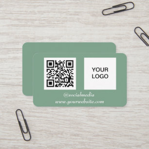 Carte De Visite Médias sociaux QR Code Sage Green Professionnel