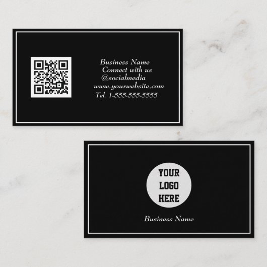 Carte De Visite Médias sociaux QR Code scanner noir professionnel (Devant / Derrière)