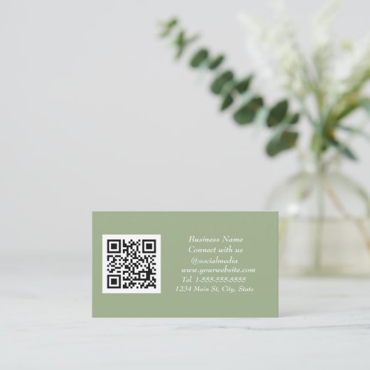 Carte De Visite Médias sociaux QR Code scanner Sage vert (Debout devant)