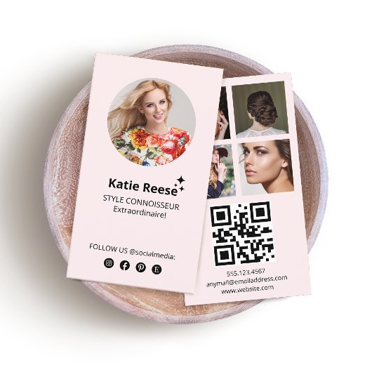 Carte De Visite Médias sociaux roses, Grille photo, Code QR