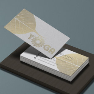 Carte De Visite Médiation Yoga Blanc & Or Mandala Bodhi Leaf